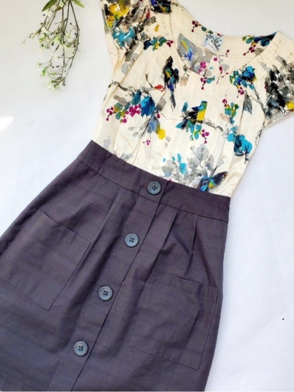 Anthropologie Tabitha Night Blooming Floral White and Black Midi Dress 8